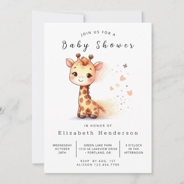 Unique Custom Giraffe Baby Shower Invitation (Front)