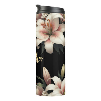 Unique custom name, floral lily  thermal tumbler