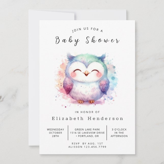 Unique Custom Owl Baby Shower Invitation (Front)