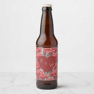 Unique Custom Pink Carnation Floral Wedding Beer Bottle Label