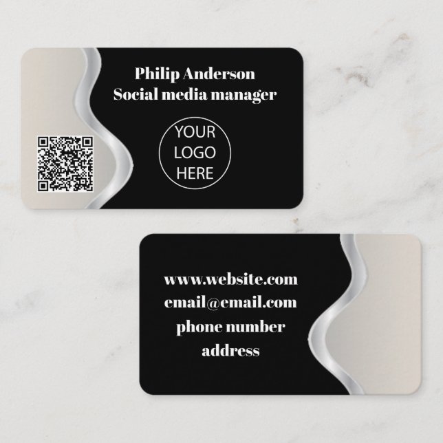Unique Custom Qr Code Black Business Card (Front/Back)