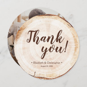 Unique Custom Rustic Wood Slice Wedding Photo Invitation