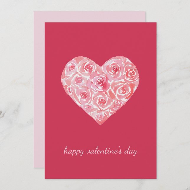 Unique Custom Watercolor Rose Heart Valentines Day Holiday Card (Front/Back)