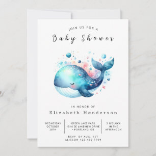 Unique Custom Whale Baby Shower Invitation