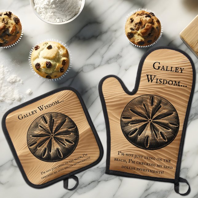 Unique Customised Beach Sand Dollar Galley Wisdom Oven Mitt & Pot Holder Set (Creator Uploaded)