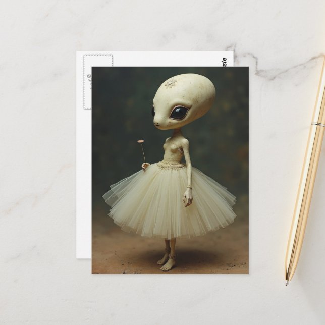 Unique Cute Alien in a Dress Postcard (Front/Back In Situ)