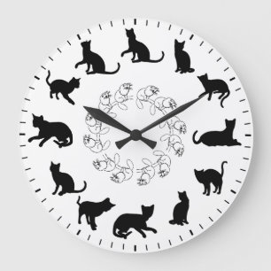 Unique Cute Black Cat Silhouettes Themed Large Clock