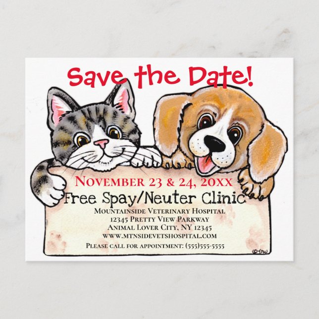 Unique Cute Dog Cat Veterinarian Event Reminder Announcement Postcard (Front)
