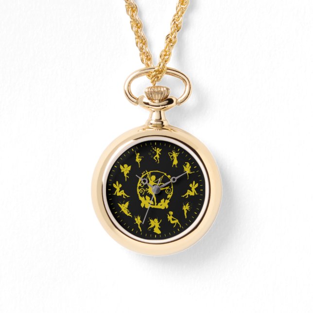 Unique Cute Fairy Gold Silhouettes Themed Watch (Front)