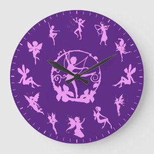 Unique Cute Fairy Pink Silhouettes Themed Large Clock