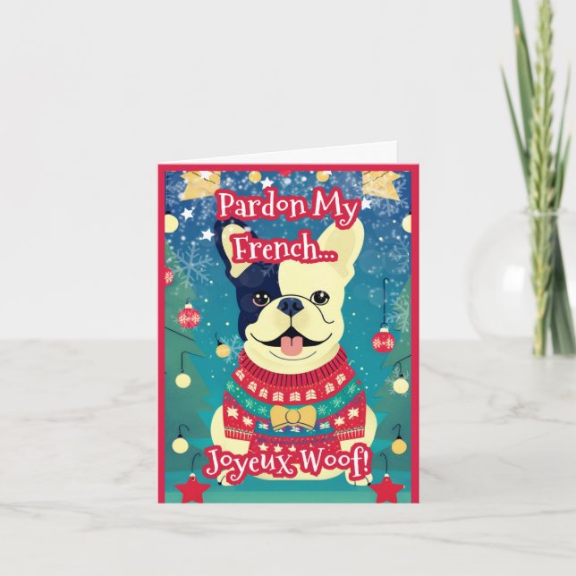Unique Cute French Bulldog Ugly Christmas Sweater  Holiday Card (Front)
