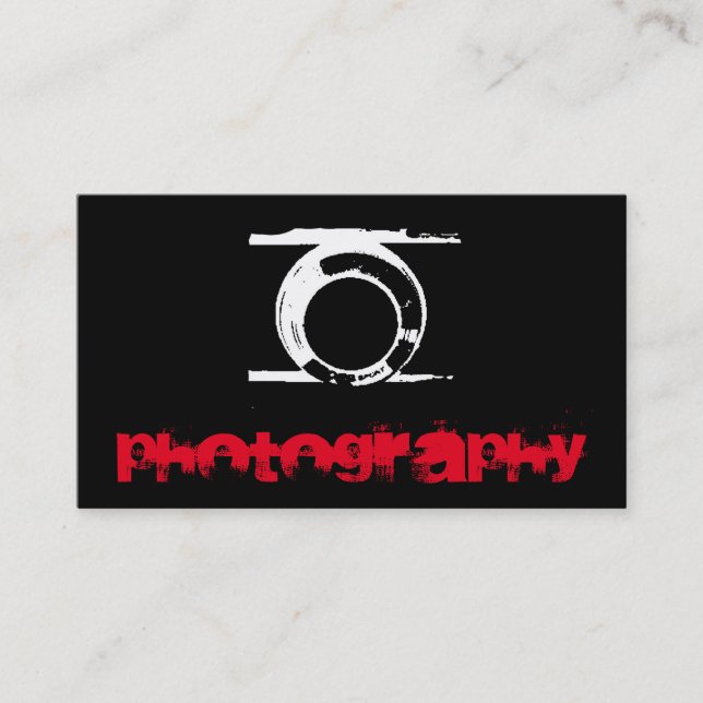 Unique Cute Plain Black Red Photography Business Card (Front)