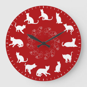 Unique Cute White Cat Silhouettes Themed Large Clock