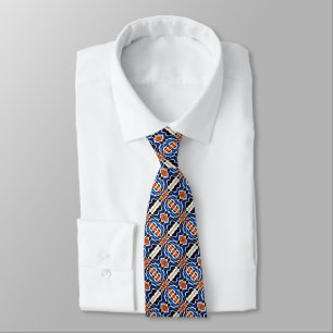 Unique Dark Blue Orange Brown Black Tribal Art Tie