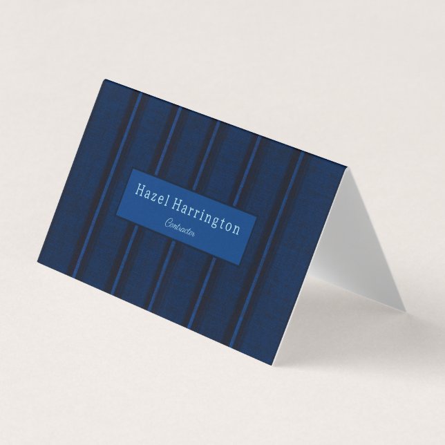 Unique Dark Blue QR Code Fold Business Card Classy (Front)