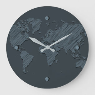 Unique Dark Grey Abstract World Map Design Large Clock