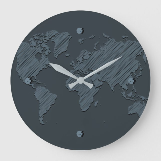 Unique Dark Grey Abstract World Map Design Large Clock (Front)