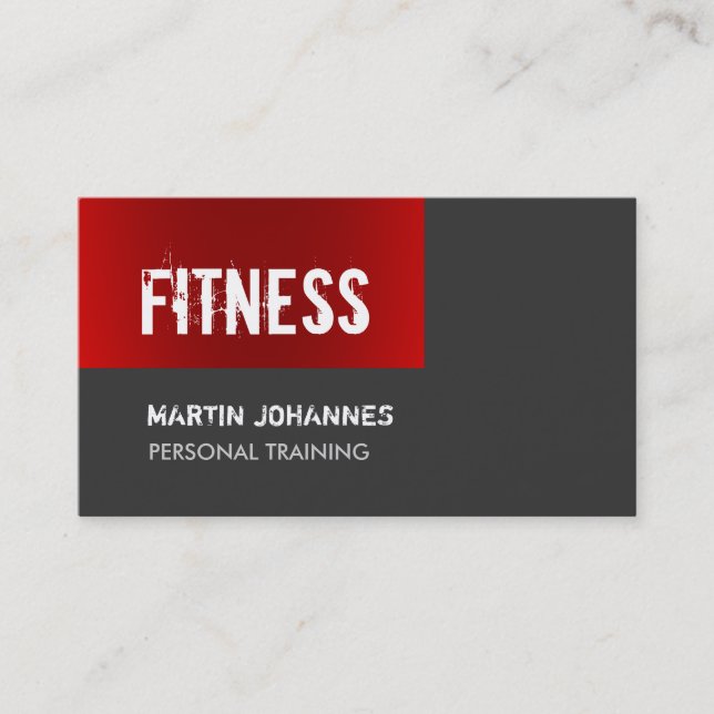 Unique Dark Red Grey Personal Trainer Business Card (Front)