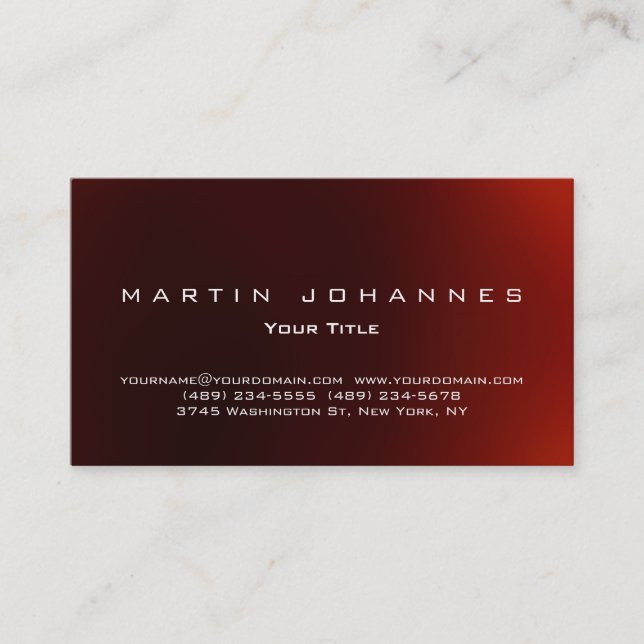 Unique dark red plain professional business card (Front)