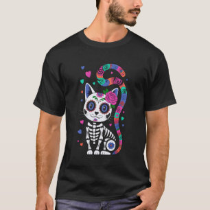 Unique De Los Muertos CAT Day of Dead Tattoo Hallo T-Shirt