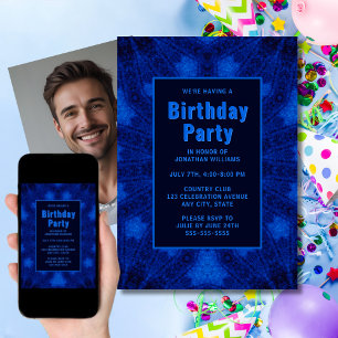 Unique Deep Blue Birthday Invitation Photo on Back