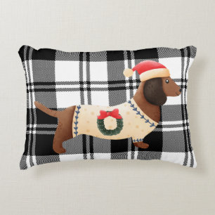 Unique design cute funny dog tartan plaid Xmas Decorative Cushion