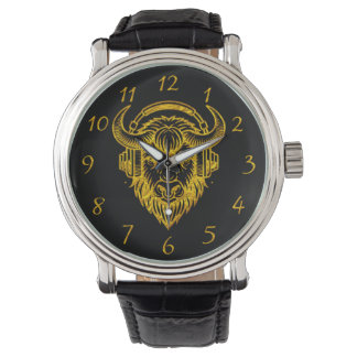 Unique Design of a Bison Wearing Headphones Watch