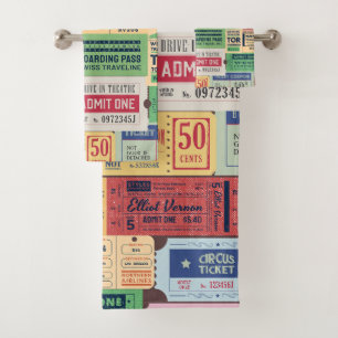 Unique design vintage lovers Cinema tickets Rustic Bath Towel Set