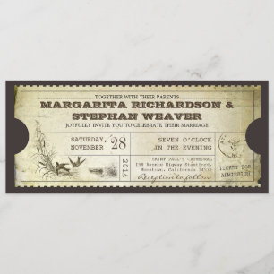 unique design vintage ticket wedding invitations