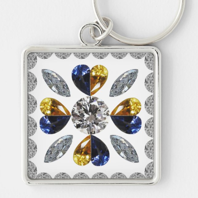Unique Diamond Art, Yellow Blue in Heart Keychain (Front)