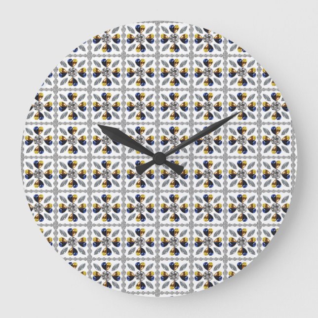 Unique Diamond Art, Yellow Blue in Heart Large Clock (Front)