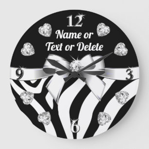 Unique Diamonds and Bow, ZEBRA PRINT Wall Clock