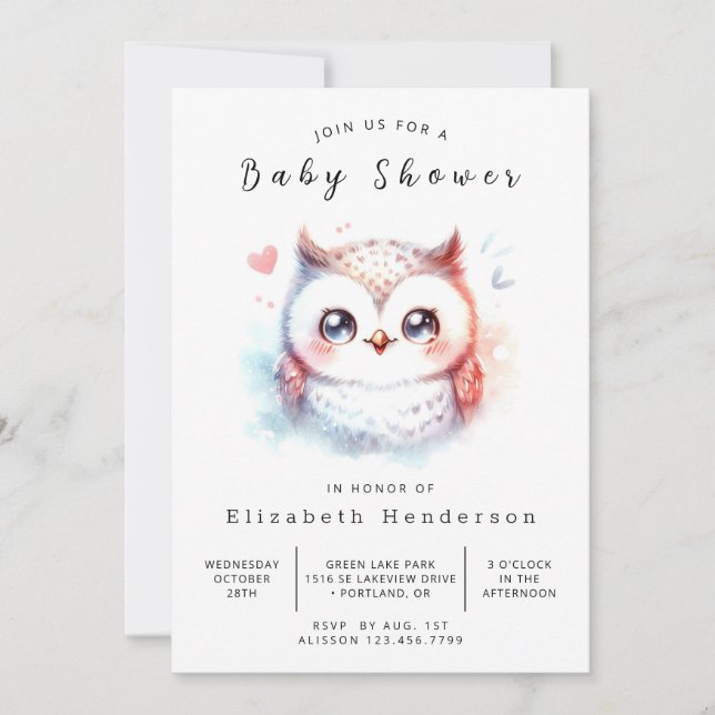 Unique Digital Owl Baby Shower Invitation (Front)