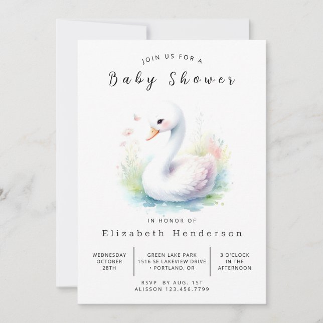 Unique Digital Swan Baby Shower Invitation (Front)