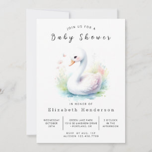 Unique Digital Swan Baby Shower Invitation