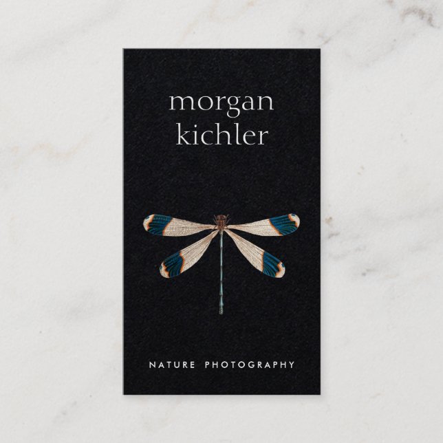 Unique Dragonfly Nature Professional Black Business Card (Front)