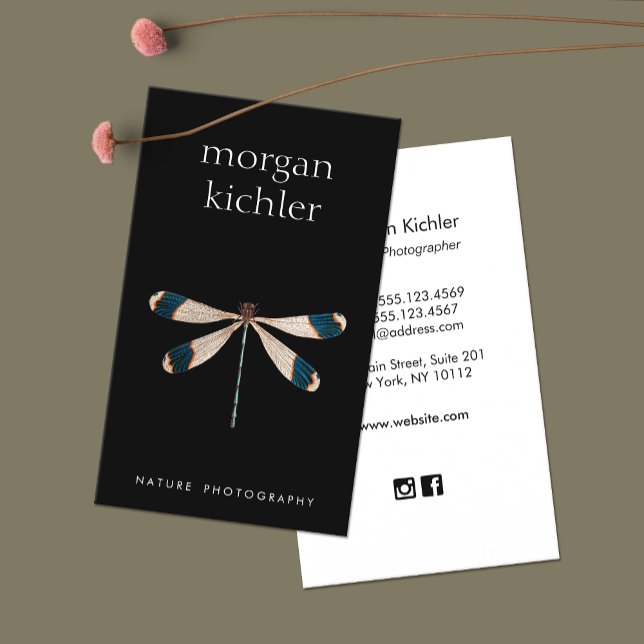 Unique Dragonfly Nature Professional Black Business Card (Creator Uploaded)
