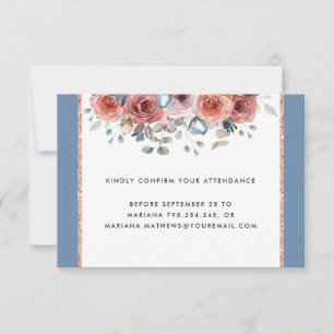 Unique Dusty Blue and Blush Floral RSVP Card
