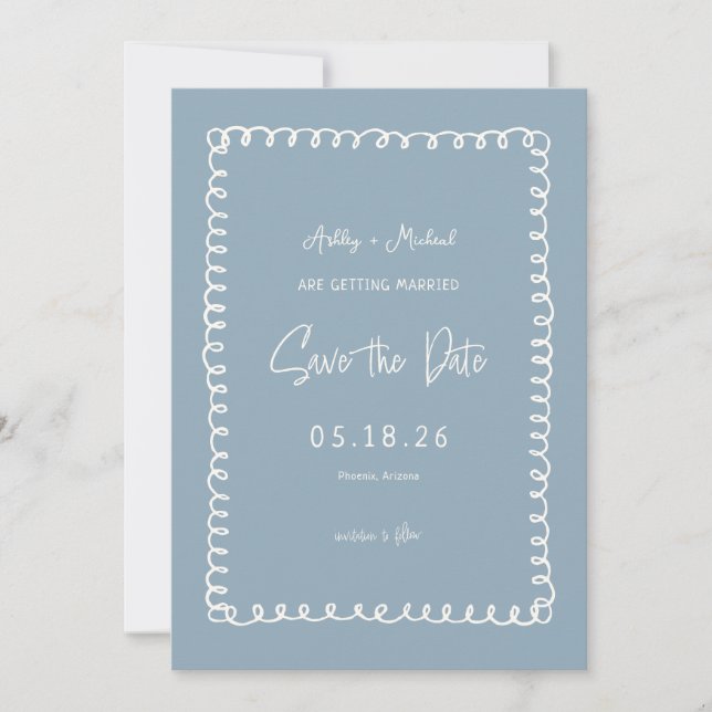 Unique Dusty Blue French Fun Wedding  Save The Date (Front)