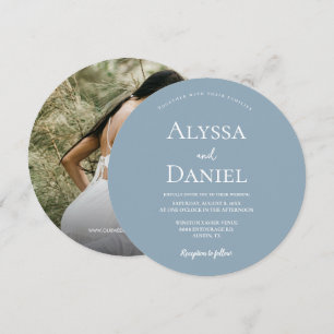 Unique Dusty Blue Simple Minimalist photo Wedding  Invitation