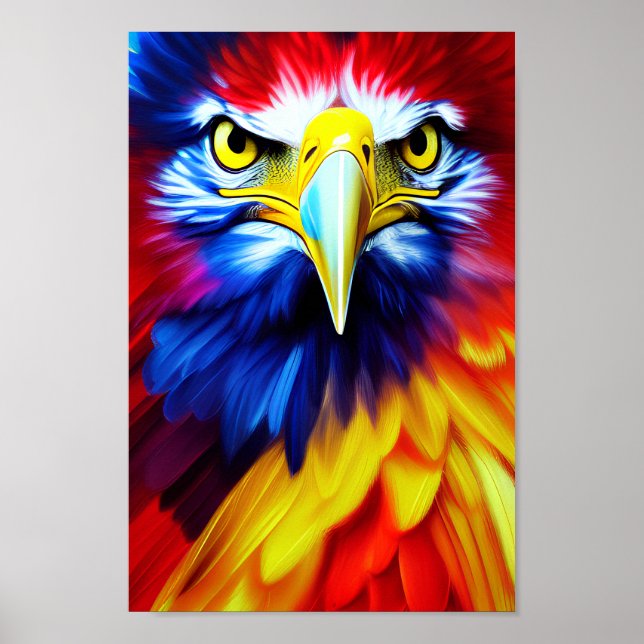 Unique Eagle Illustration Art | Multi-colour Art Poster (Front)