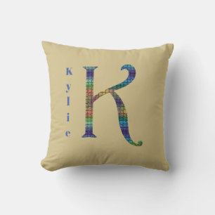 Unique Earth Tone Letter K Tiled Monogram Cushion