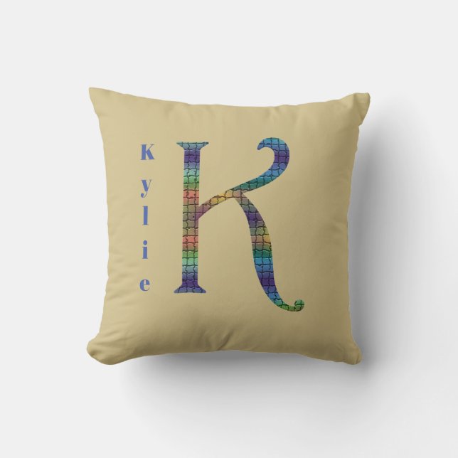 Unique Earth Tone Letter K Tiled Monogram Cushion (Front)