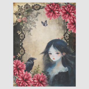 Unique Elegant Asian Gothic Girl Floral Garden  Tissue Paper