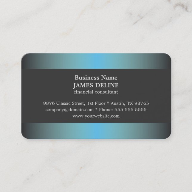 Unique Elegant Blue Metal Financial Consultant Business Card (Front)