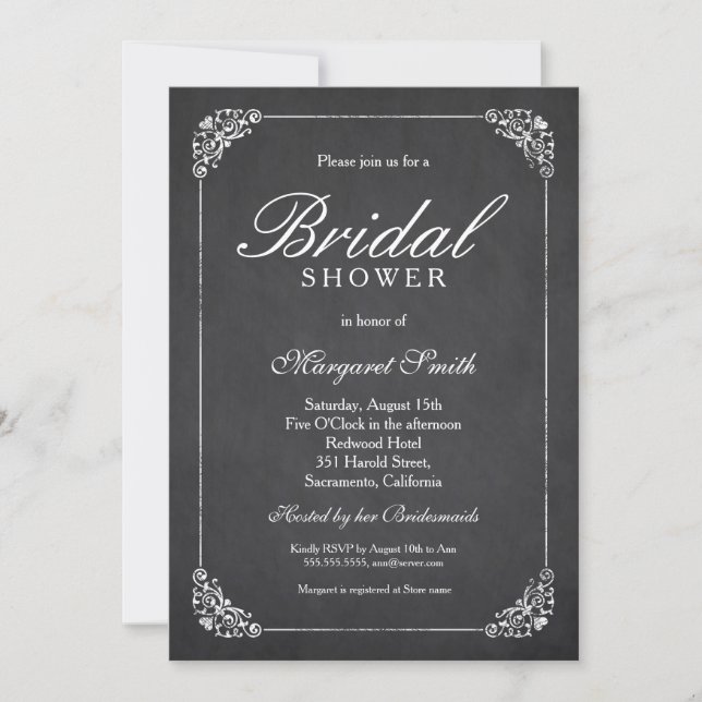 Unique Elegant Chalkboard Creative Bridal Shower Invitation (Front)