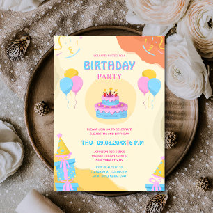 unique elegant colorful kid's birthday  invitation