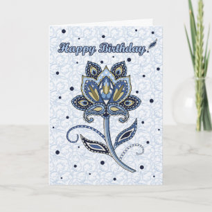 Unique Elegant Custom Floral Paisley Blue Birthday Card