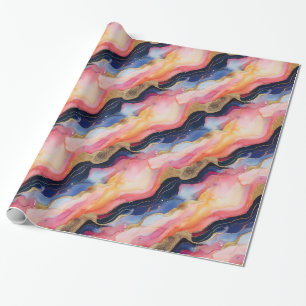Unique Elegant Modern Abstract Ink Gold Violet Wrapping Paper