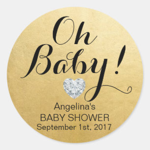 Unique Elegant OH BABY! Faux Gold Foil Baby Shower Classic Round Sticker